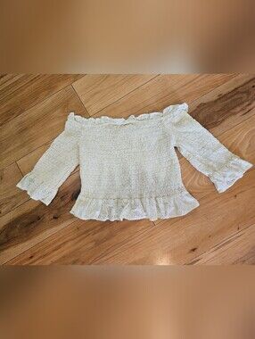 American Eagle Outfitters Cream Eyelet Smocked Top
